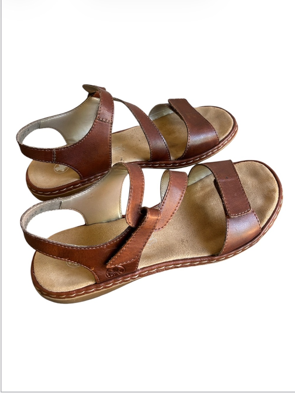 Rieker Women’s Comfort Tan Leather Sandals Open Toe Hook & Loop 659C7 EU 41
